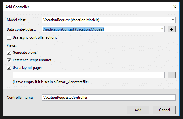 selecting VacationRequest and ApplicationContext