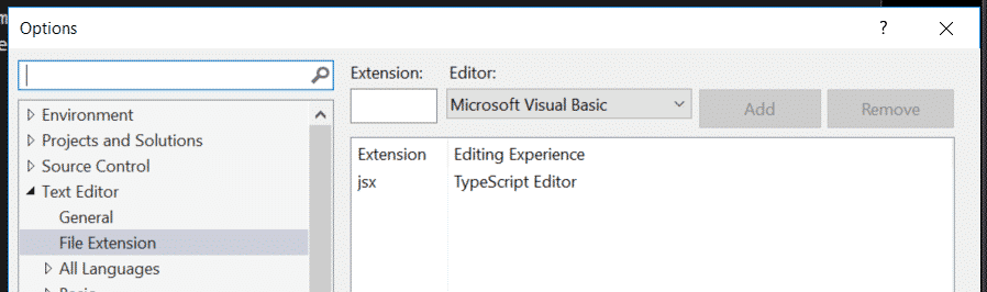 changing the jsx editor to TypeScript editor
