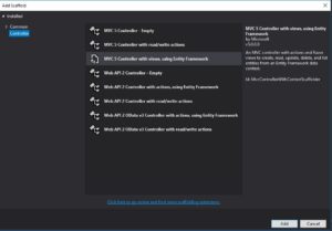 choose the MVC Controller with views option
