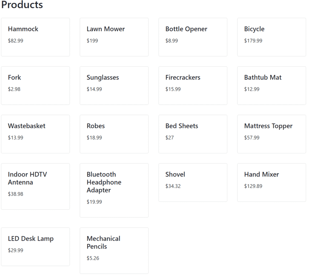 products grid
