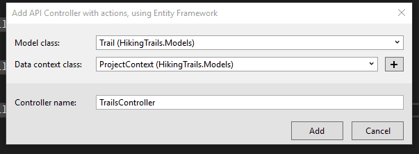 create a new web api using the Trail model
