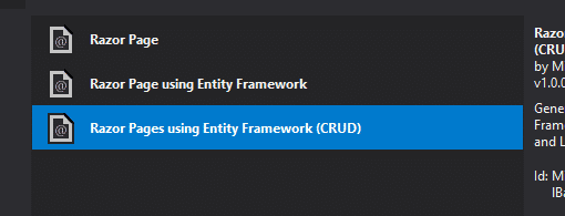 razor pages entity framework option