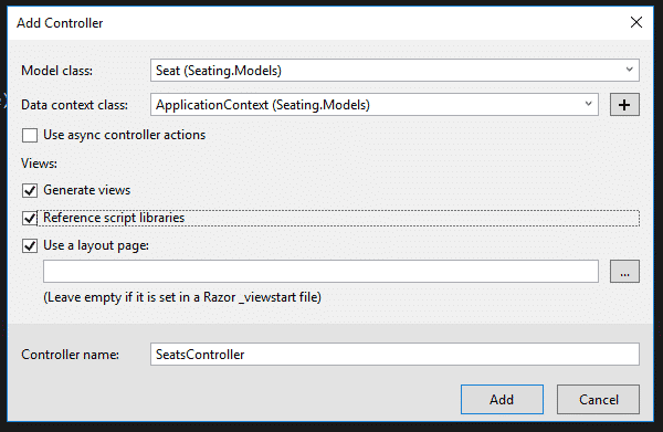 selecting the model and database context