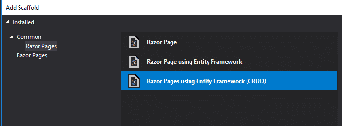 scaffolding razor pages in .net core
