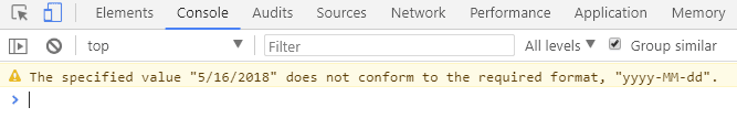 The specified value "5/16/2018" does not conform to the required format, "yyyy-MM-dd".