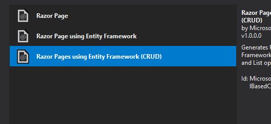 select the entity framework option