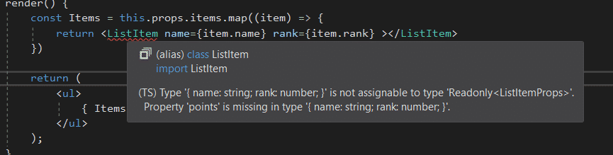 react typescript intellisense feedback